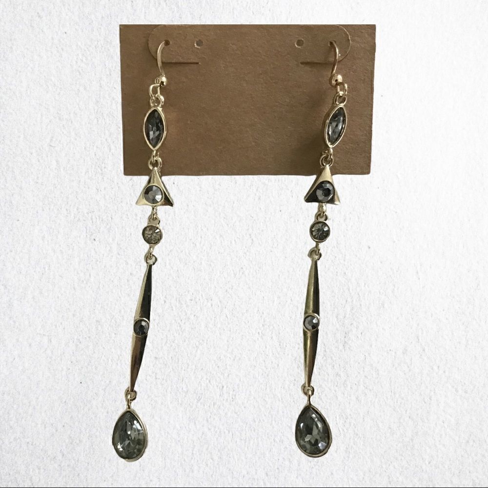 Rachel Roy Gold Tone 3” clear and Grey Dangle Earrings NWT